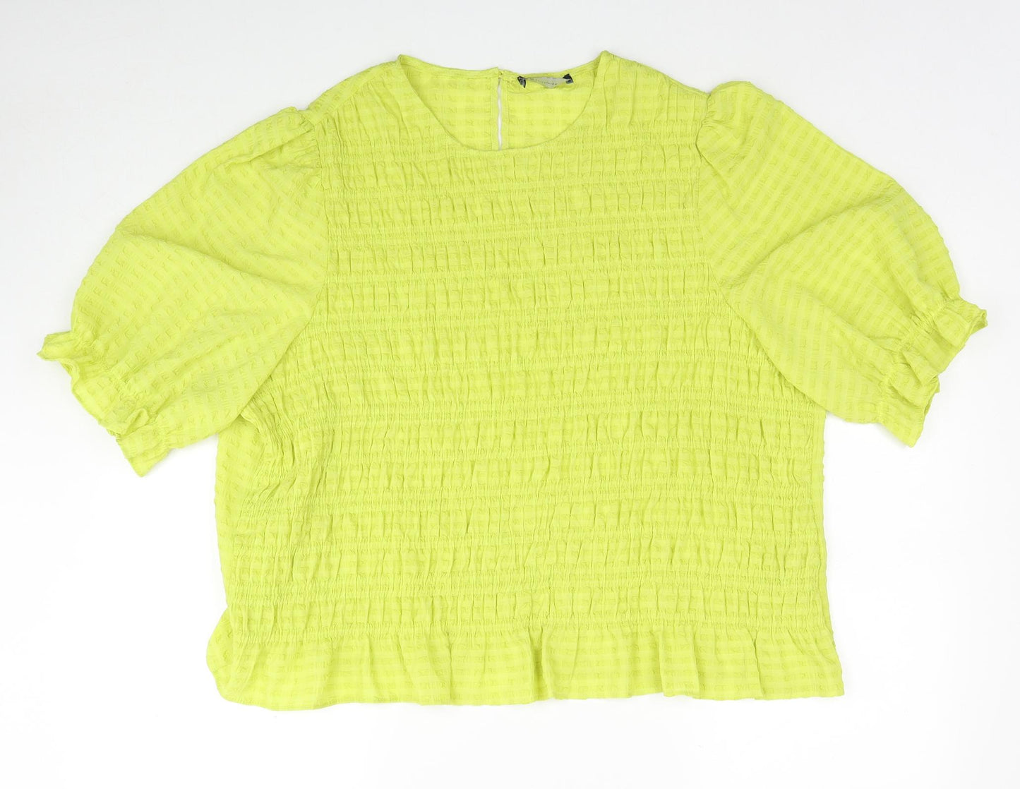 Marks and Spencer Womens Yellow Polyester Basic Blouse Size 24 Round Neck