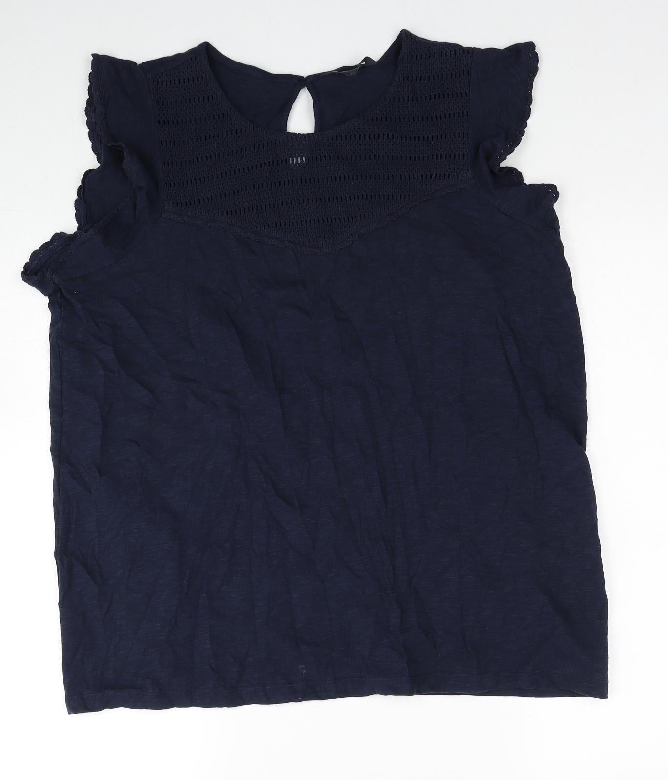 Marks and Spencer Womens Blue Geometric Cotton Basic Tank Size 10 Round Neck