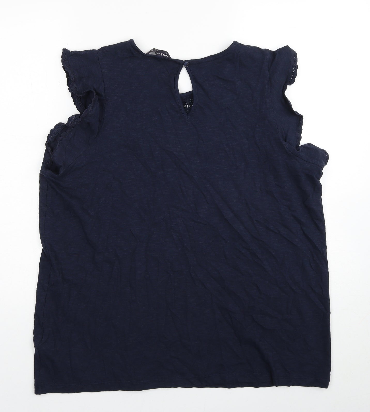Marks and Spencer Womens Blue Geometric Cotton Basic Tank Size 10 Round Neck