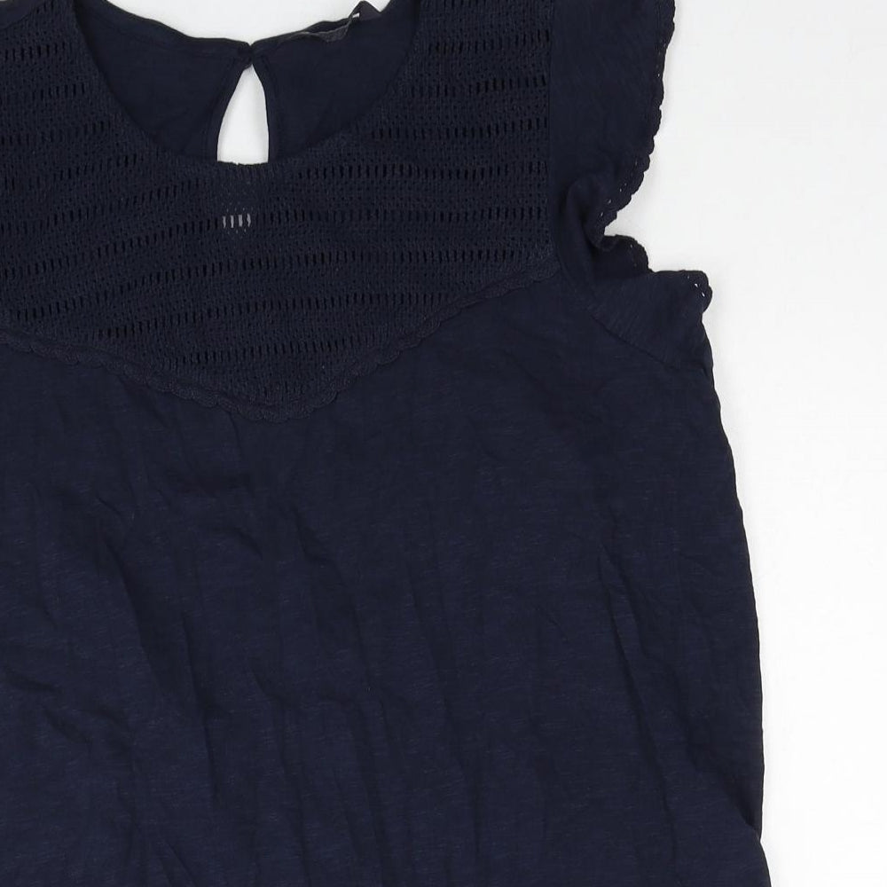 Marks and Spencer Womens Blue Geometric Cotton Basic Tank Size 10 Round Neck