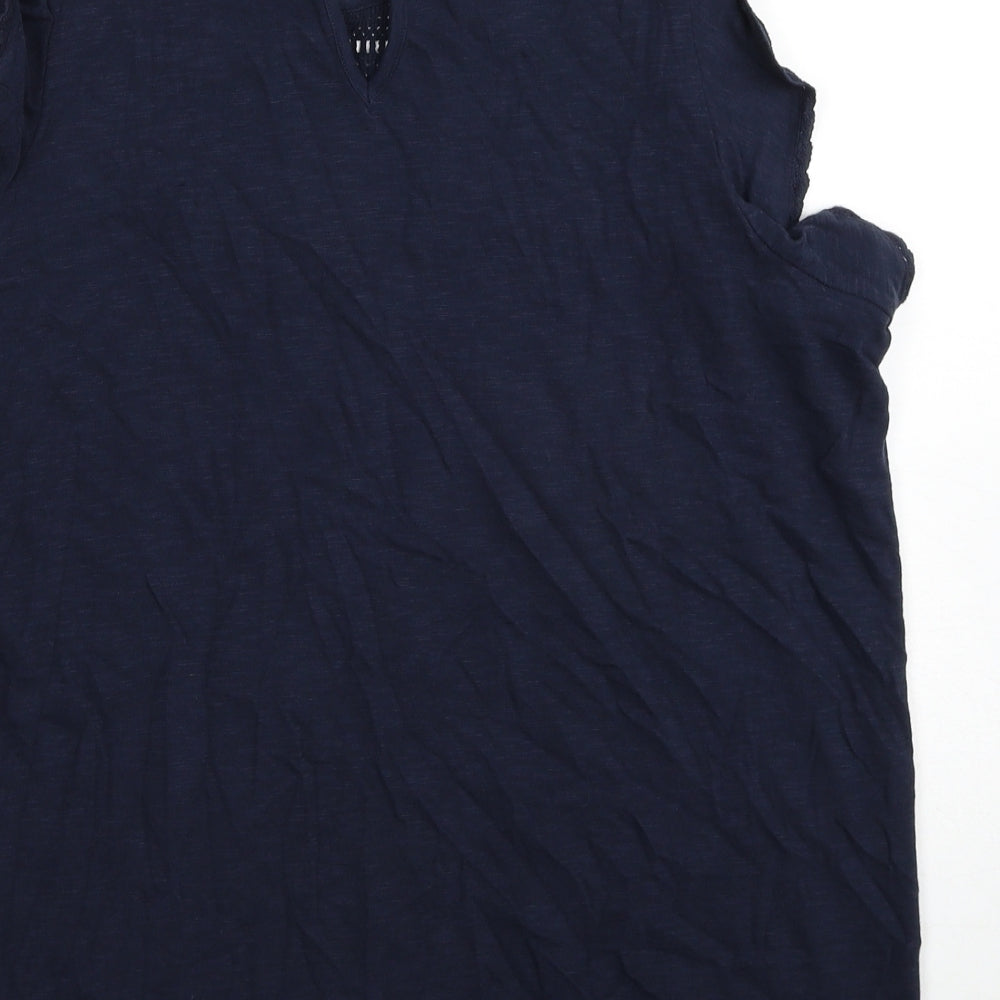 Marks and Spencer Womens Blue Geometric Cotton Basic Tank Size 10 Round Neck