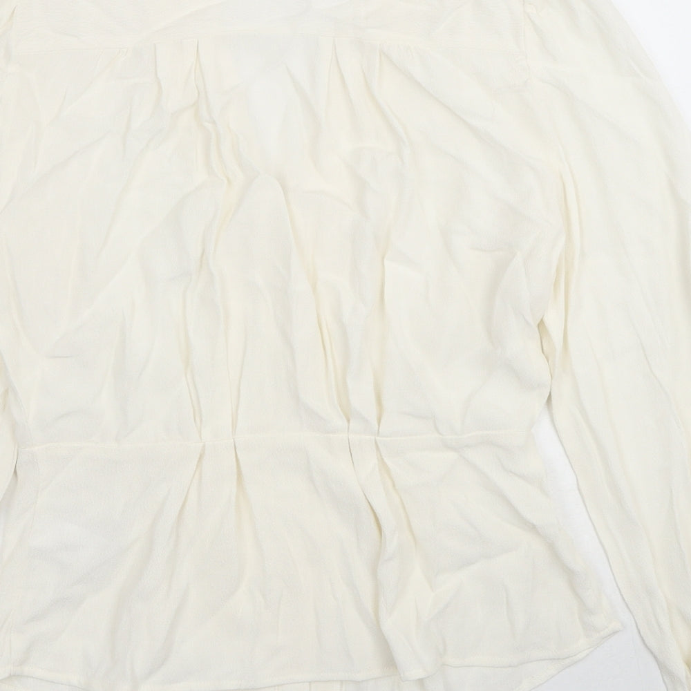 Marks and Spencer Womens White Viscose Basic Button-Up Size 8 V-Neck