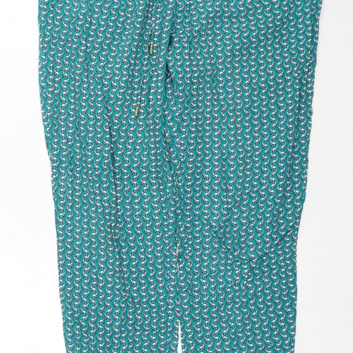 Zendra Womens Green Geometric Viscose Trousers Size 10 Regular Drawstring