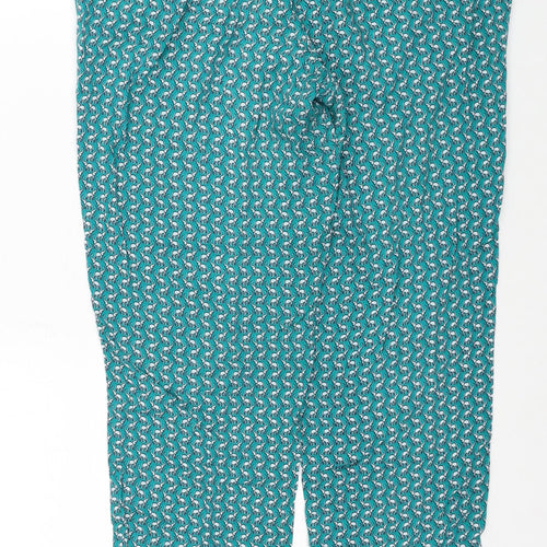 Zendra Womens Green Geometric Viscose Trousers Size 10 Regular Drawstring