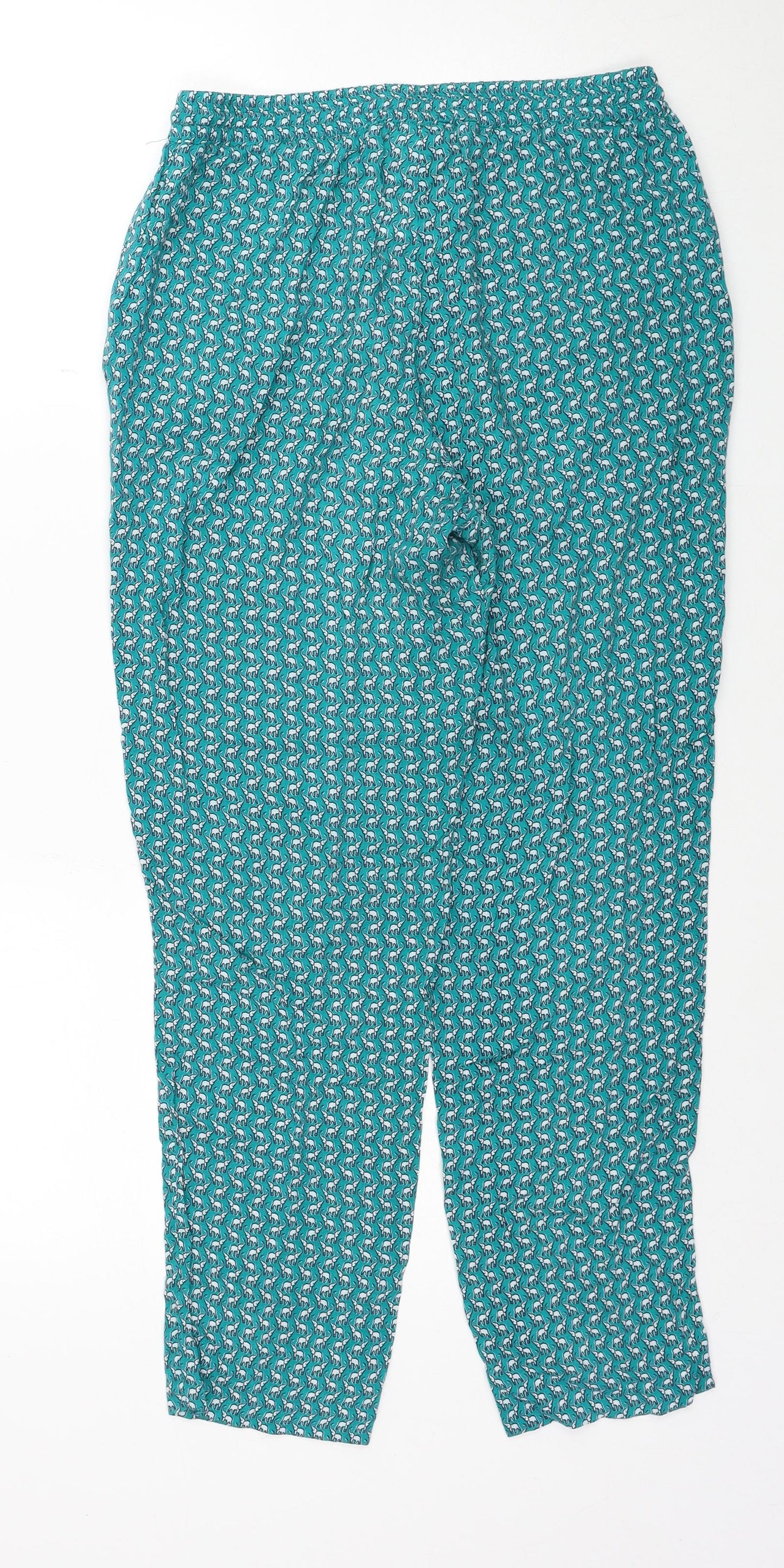 Zendra Womens Green Geometric Viscose Trousers Size 10 Regular Drawstring