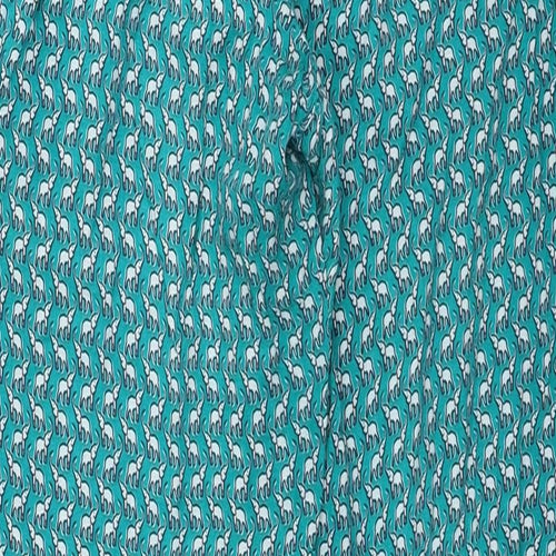 Zendra Womens Green Geometric Viscose Trousers Size 10 Regular Drawstring