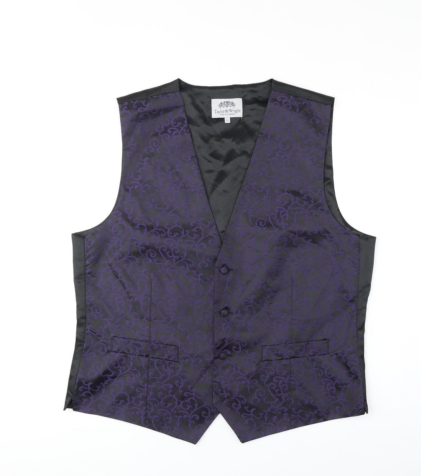 Taylor & Wright Mens Black Geometric Polyester Jacket Suit Waistcoat Size L Regular