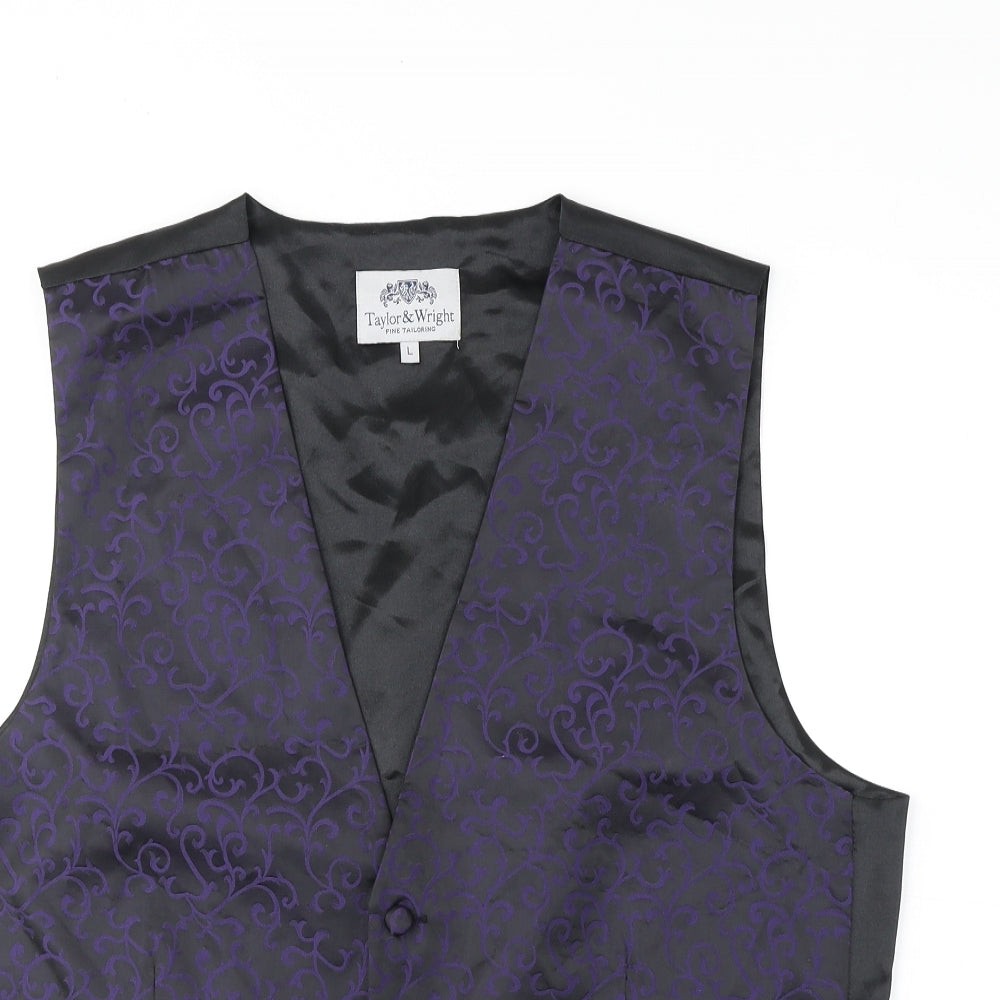 Taylor & Wright Mens Black Geometric Polyester Jacket Suit Waistcoat Size L Regular