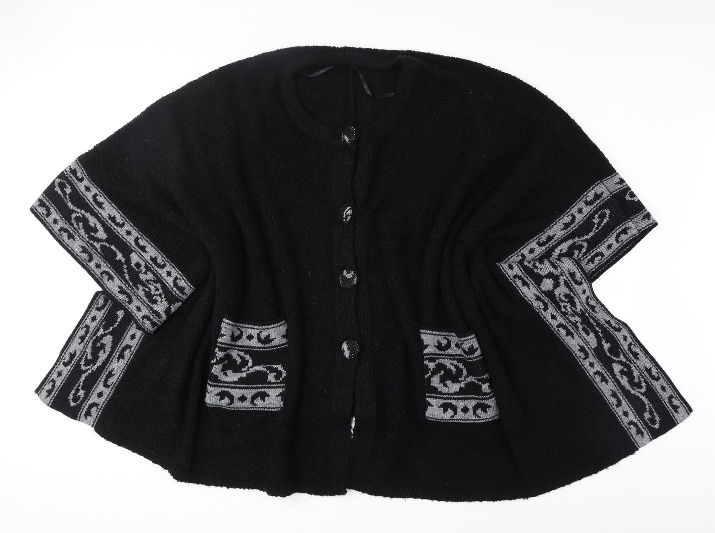 Roman Womens Black Round Neck Acrylic Cardigan Jumper One Size