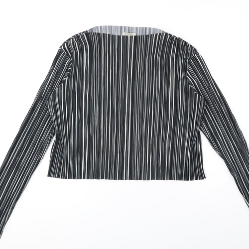 H&M Womens Black Striped Polyester Basic Blouse Size 6 Round Neck