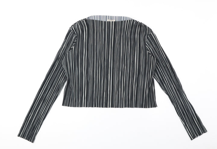 H&M Womens Black Striped Polyester Basic Blouse Size 6 Round Neck