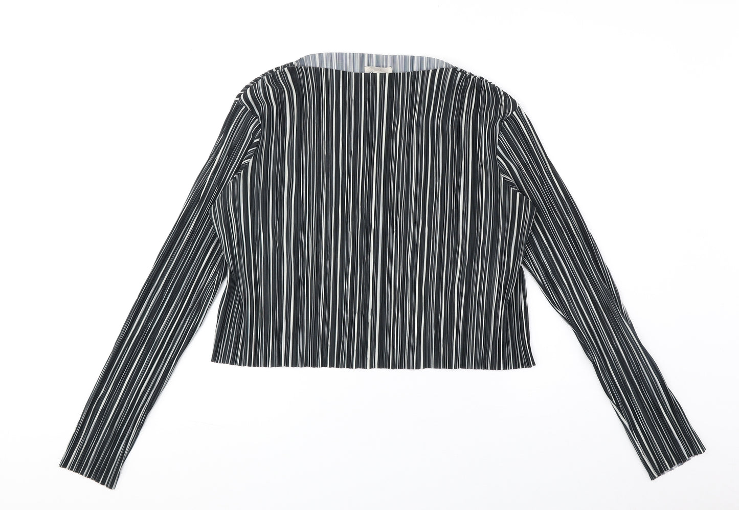 H&M Womens Black Striped Polyester Basic Blouse Size 6 Round Neck