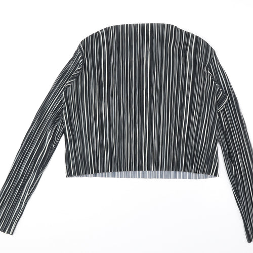 H&M Womens Black Striped Polyester Basic Blouse Size 6 Round Neck