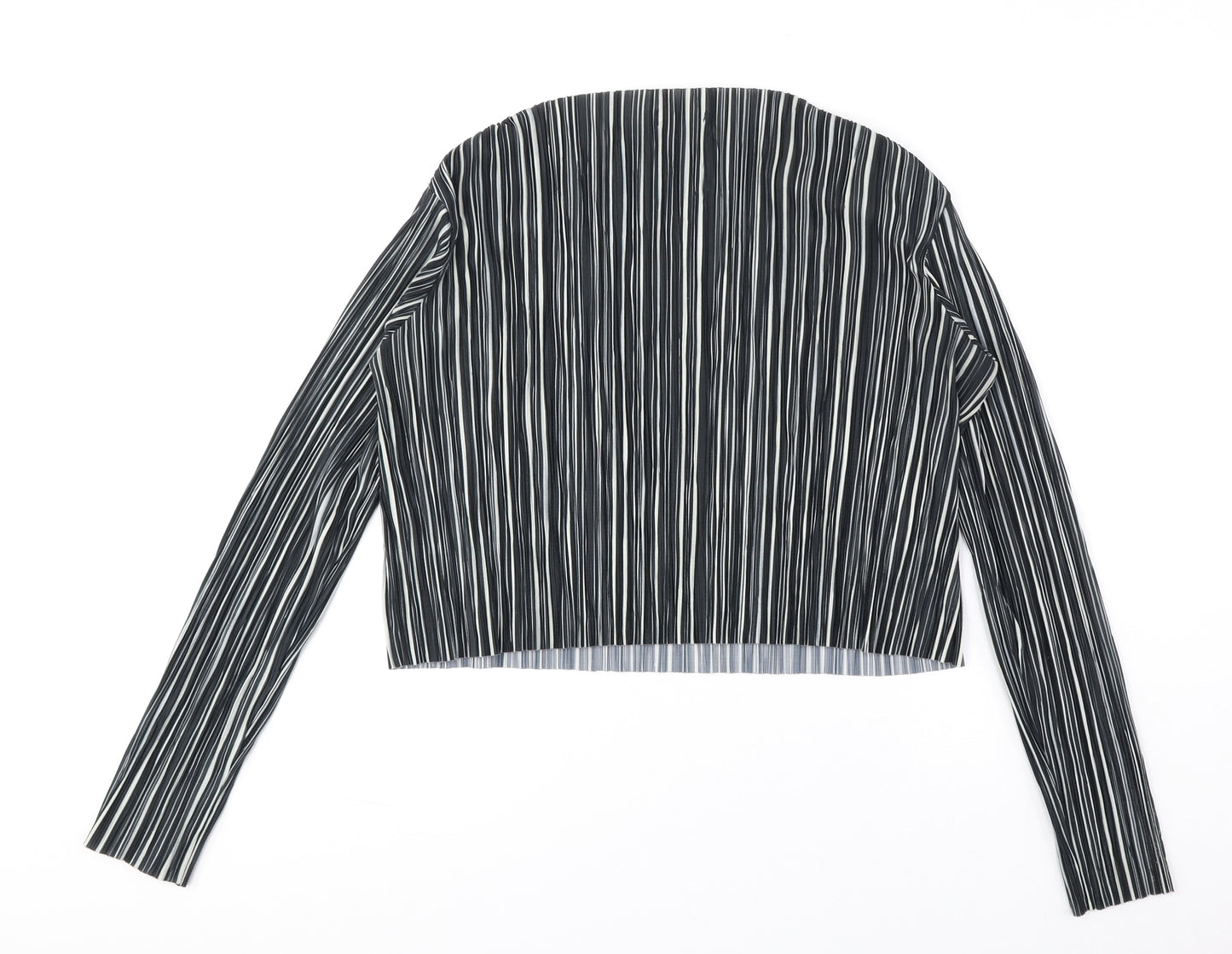 H&M Womens Black Striped Polyester Basic Blouse Size 6 Round Neck
