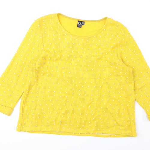 Izabel Womens Yellow Round Neck Geometric Acrylic Pullover Jumper Size 14