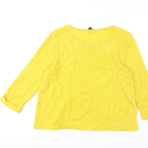 Izabel Womens Yellow Round Neck Geometric Acrylic Pullover Jumper Size 14