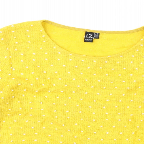 Izabel Womens Yellow Round Neck Geometric Acrylic Pullover Jumper Size 14