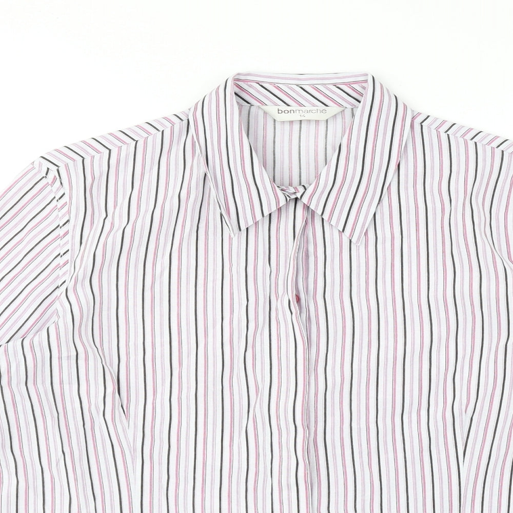 Bonmarché Womens Pink Striped Viscose Basic Blouse Size 14 Collared