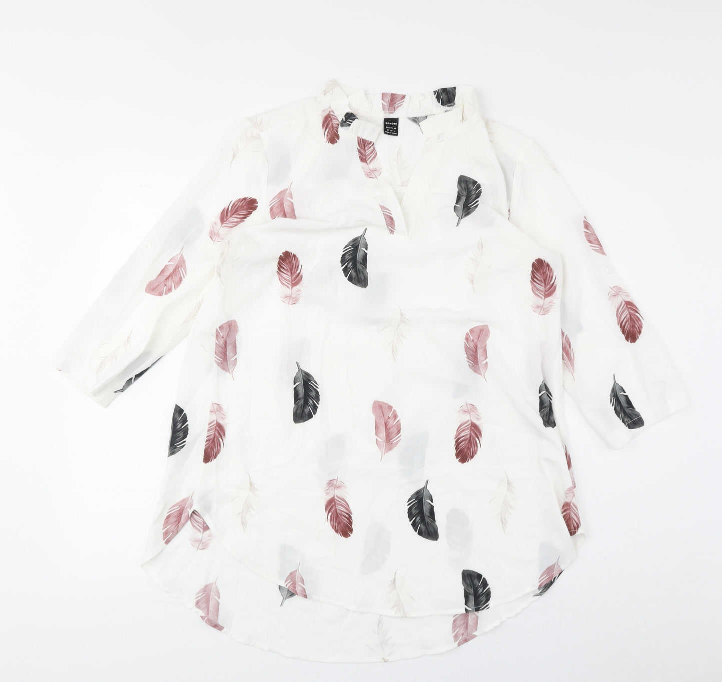 Gomorn Womens White Geometric Polyester Basic Blouse Size M V-Neck - Feather Print