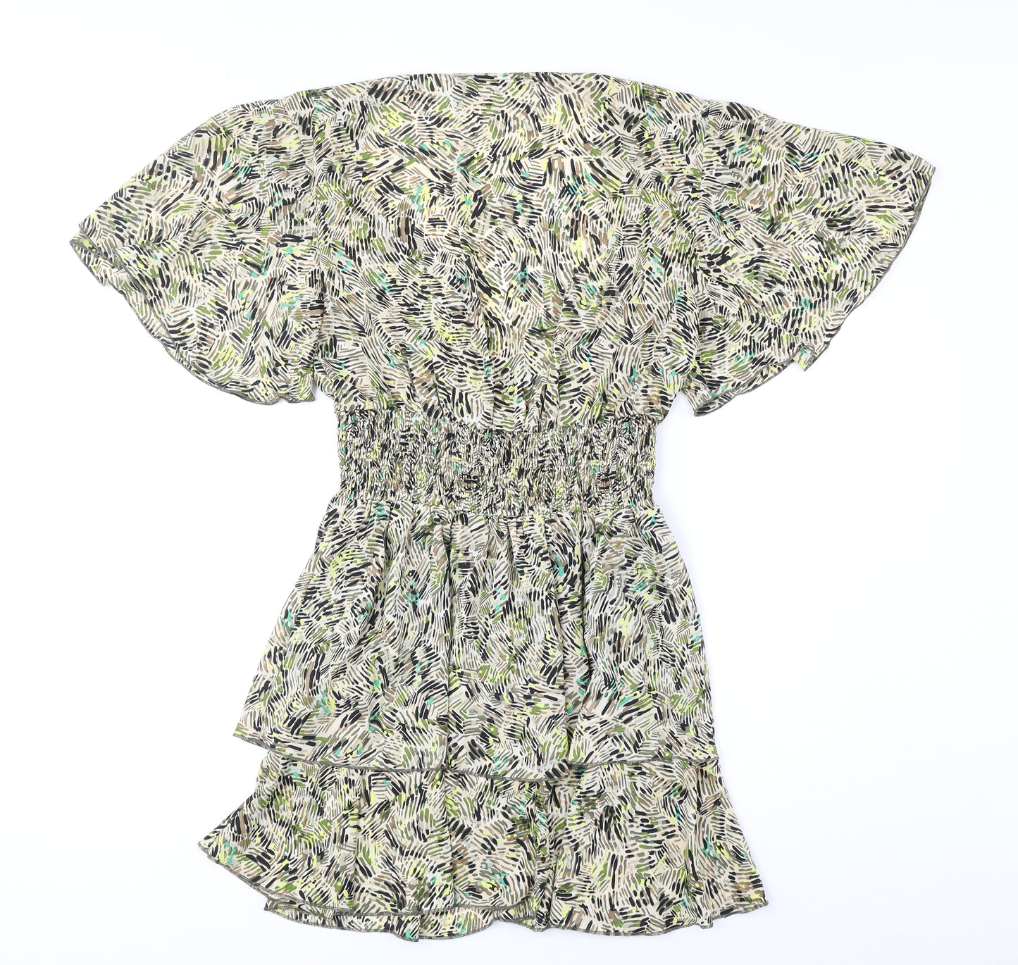 Zara Womens Green Geometric Polyester Fit & Flare Size XS V-Neck Pullover