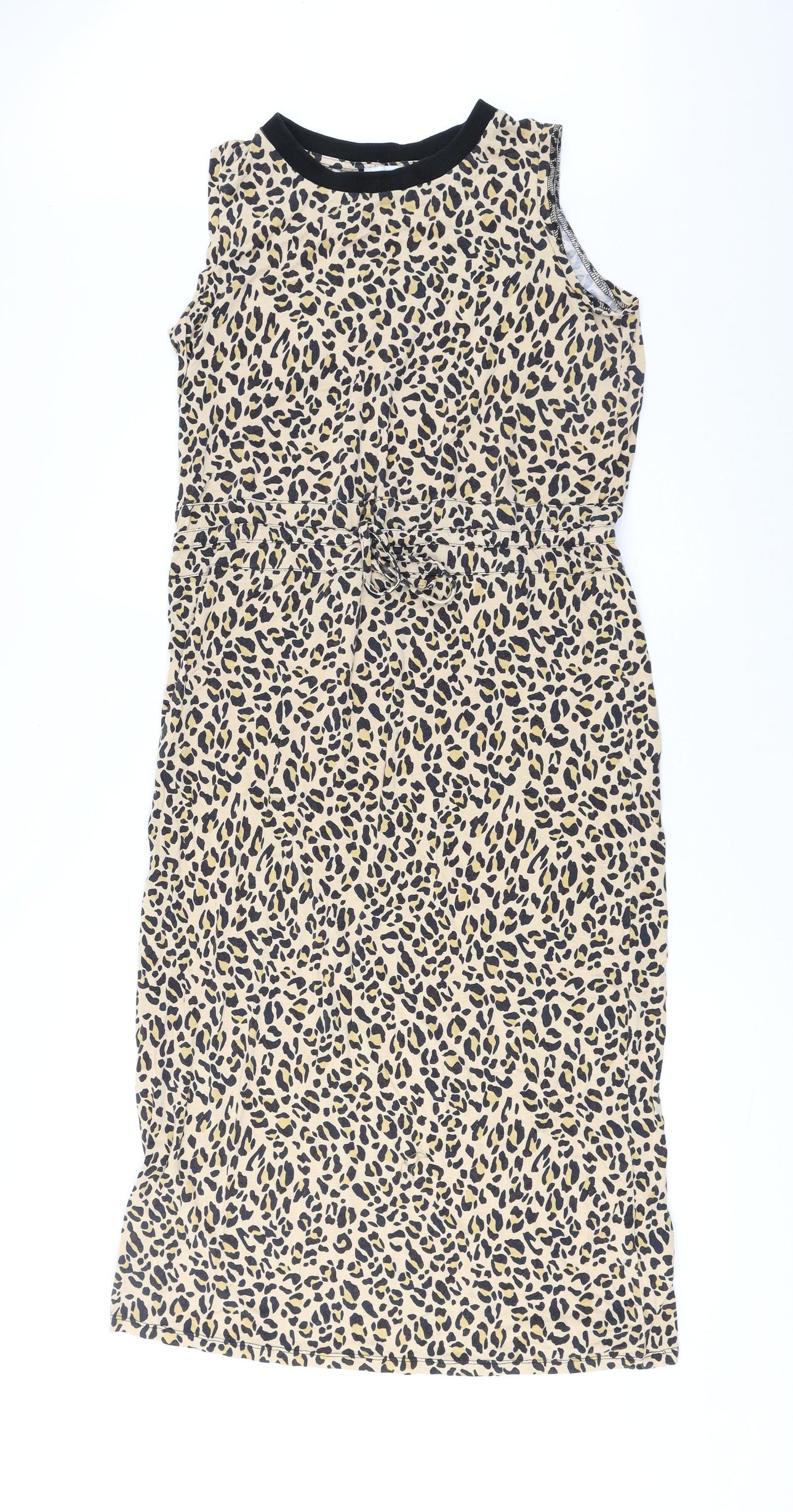 Warehouse Womens Brown Animal Print Polyester A-Line Size 10 Round Neck Drawstring - Leopard Pattern