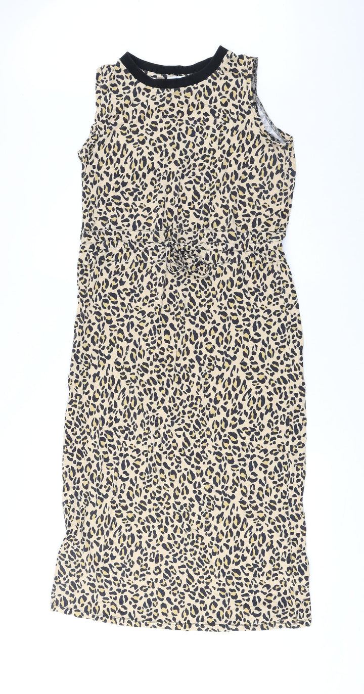 Warehouse Womens Brown Animal Print Polyester A-Line Size 10 Round Neck Drawstring - Leopard Pattern