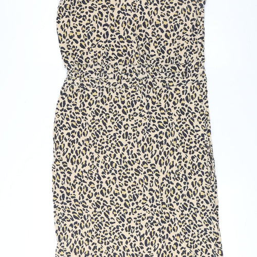 Warehouse Womens Brown Animal Print Polyester A-Line Size 10 Round Neck Drawstring - Leopard Pattern
