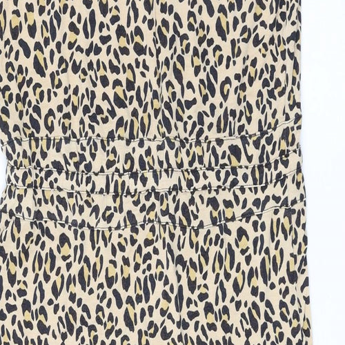 Warehouse Womens Brown Animal Print Polyester A-Line Size 10 Round Neck Drawstring - Leopard Pattern