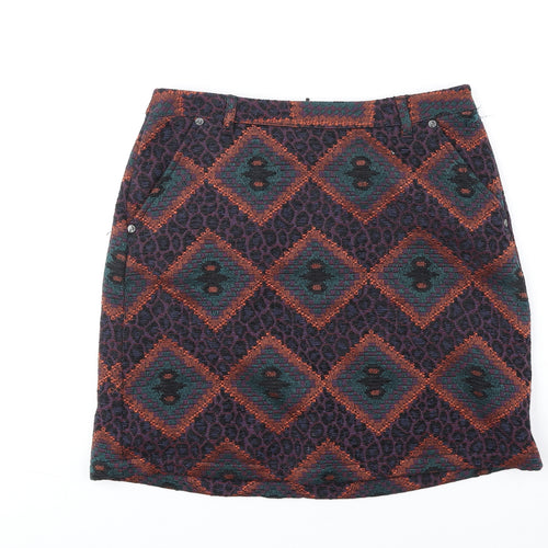 Indigo Womens Multicoloured Geometric Polyester A-Line Skirt Size 8 Zip