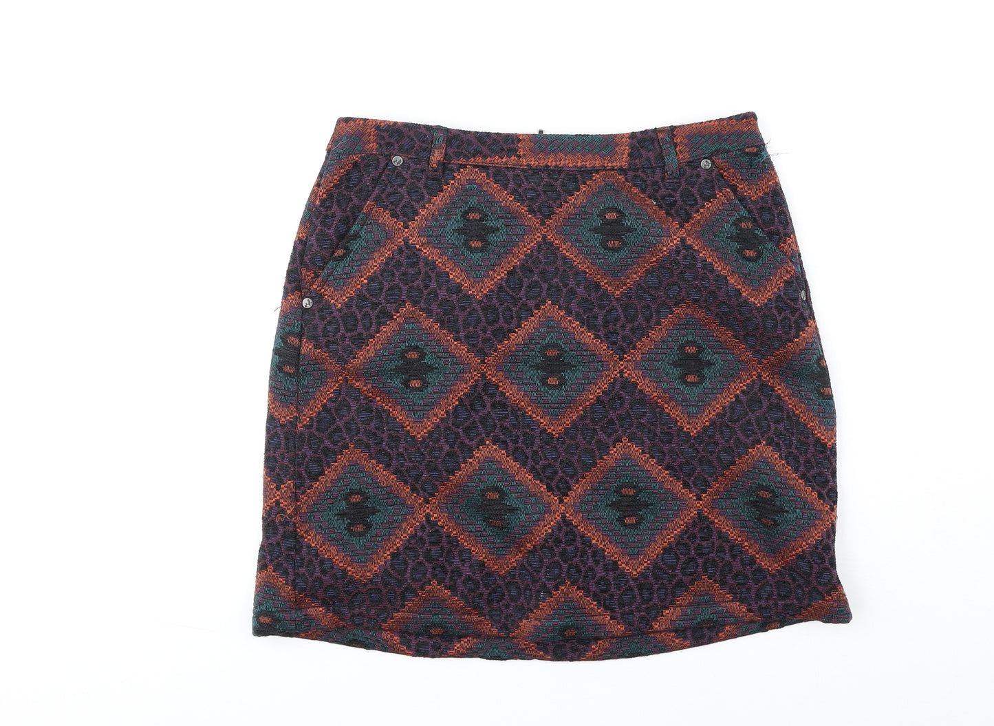 Indigo Womens Multicoloured Geometric Polyester A-Line Skirt Size 8 Zip