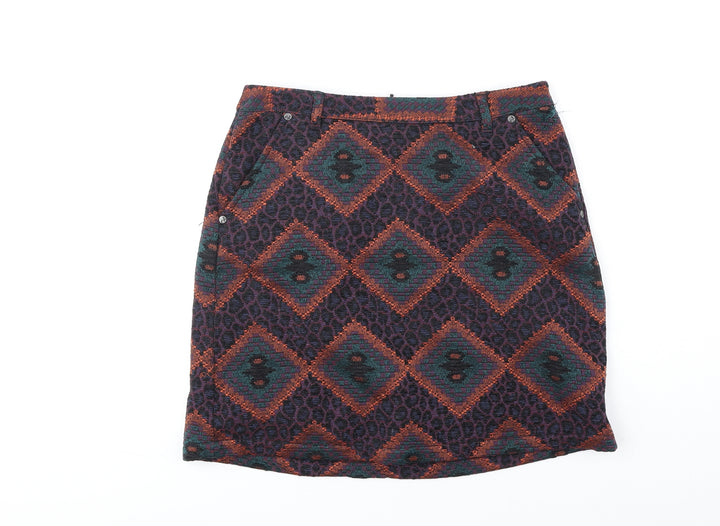 Indigo Womens Multicoloured Geometric Polyester A-Line Skirt Size 8 Zip