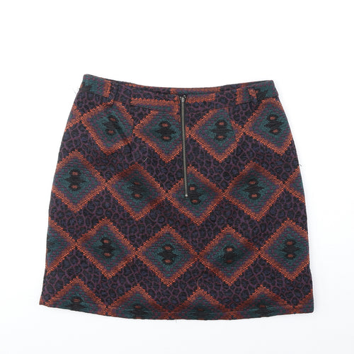 Indigo Womens Multicoloured Geometric Polyester A-Line Skirt Size 8 Zip