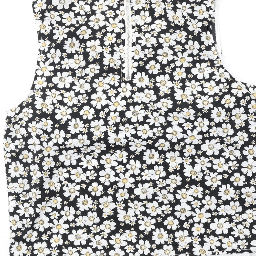 Bohemian Womens Black Floral Polyester Basic Tank Size 14 Scoop Neck
