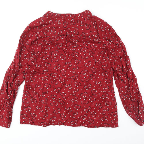 M&Co Womens Red Geometric Polyester Basic Button-Up Size 14 V-Neck