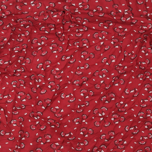 M&Co Womens Red Geometric Polyester Basic Button-Up Size 14 V-Neck