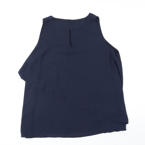 Mango Womens Blue Polyester Basic Tank Size M Round Neck