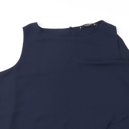 Mango Womens Blue Polyester Basic Tank Size M Round Neck