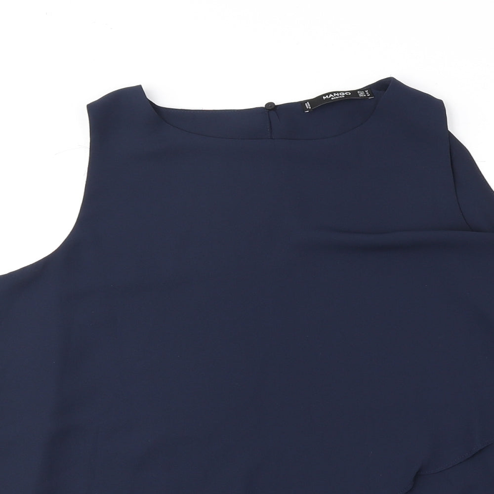 Mango Womens Blue Polyester Basic Tank Size M Round Neck
