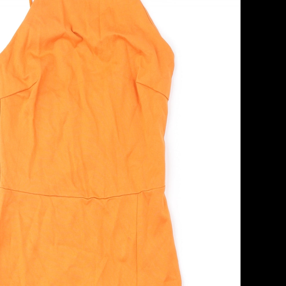 Stradivarius Womens Orange Polyester Bodycon Size M Square Neck Pullover