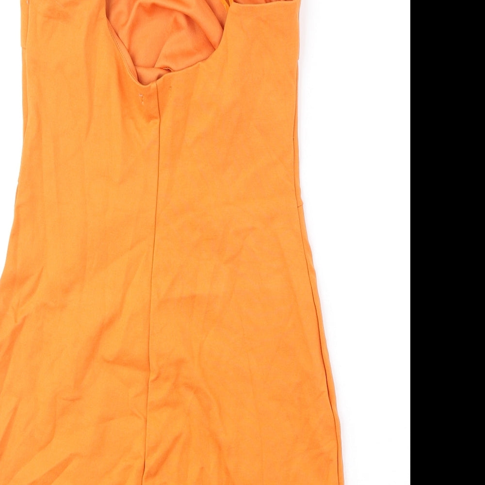 Stradivarius Womens Orange Polyester Bodycon Size M Square Neck Pullover