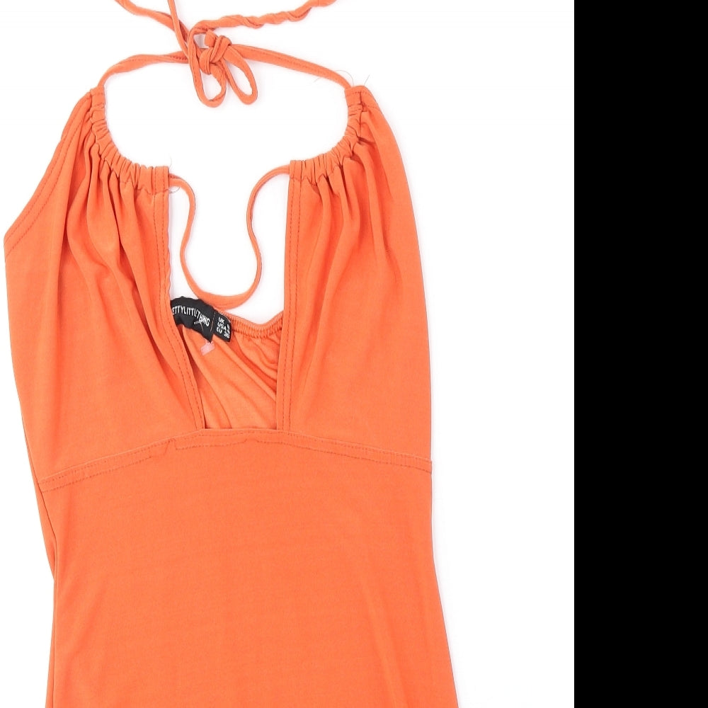 PRETTYLITTLETHING Womens Orange Polyester Bodycon Size 8 Square Neck Tie