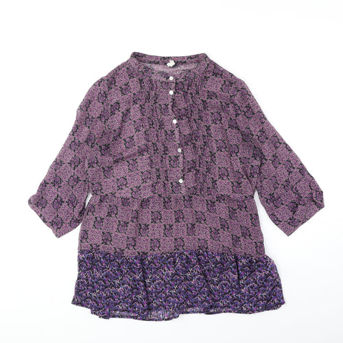 NEXT Womens Purple Geometric Viscose Basic Blouse Size 10 Round Neck
