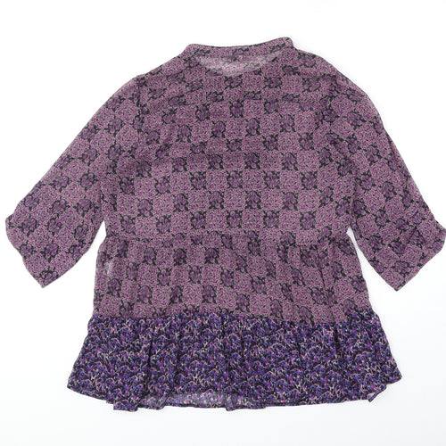 NEXT Womens Purple Geometric Viscose Basic Blouse Size 10 Round Neck