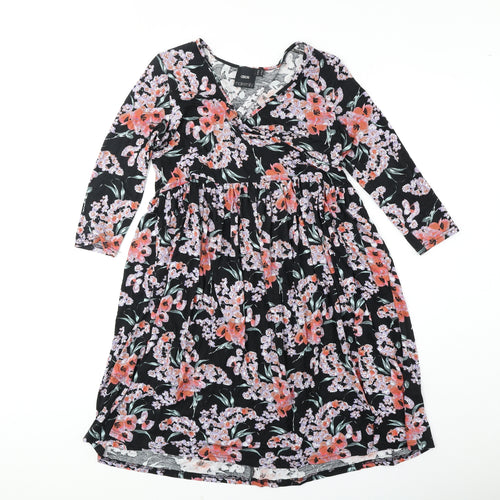 ASOS Womens Black Floral Polyester Trapeze & Swing Size 10 V-Neck Pullover
