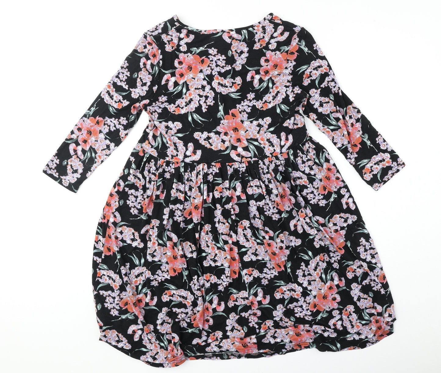 ASOS Womens Black Floral Polyester Trapeze & Swing Size 10 V-Neck Pullover