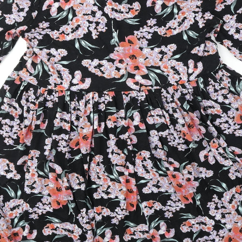 ASOS Womens Black Floral Polyester Trapeze & Swing Size 10 V-Neck Pullover