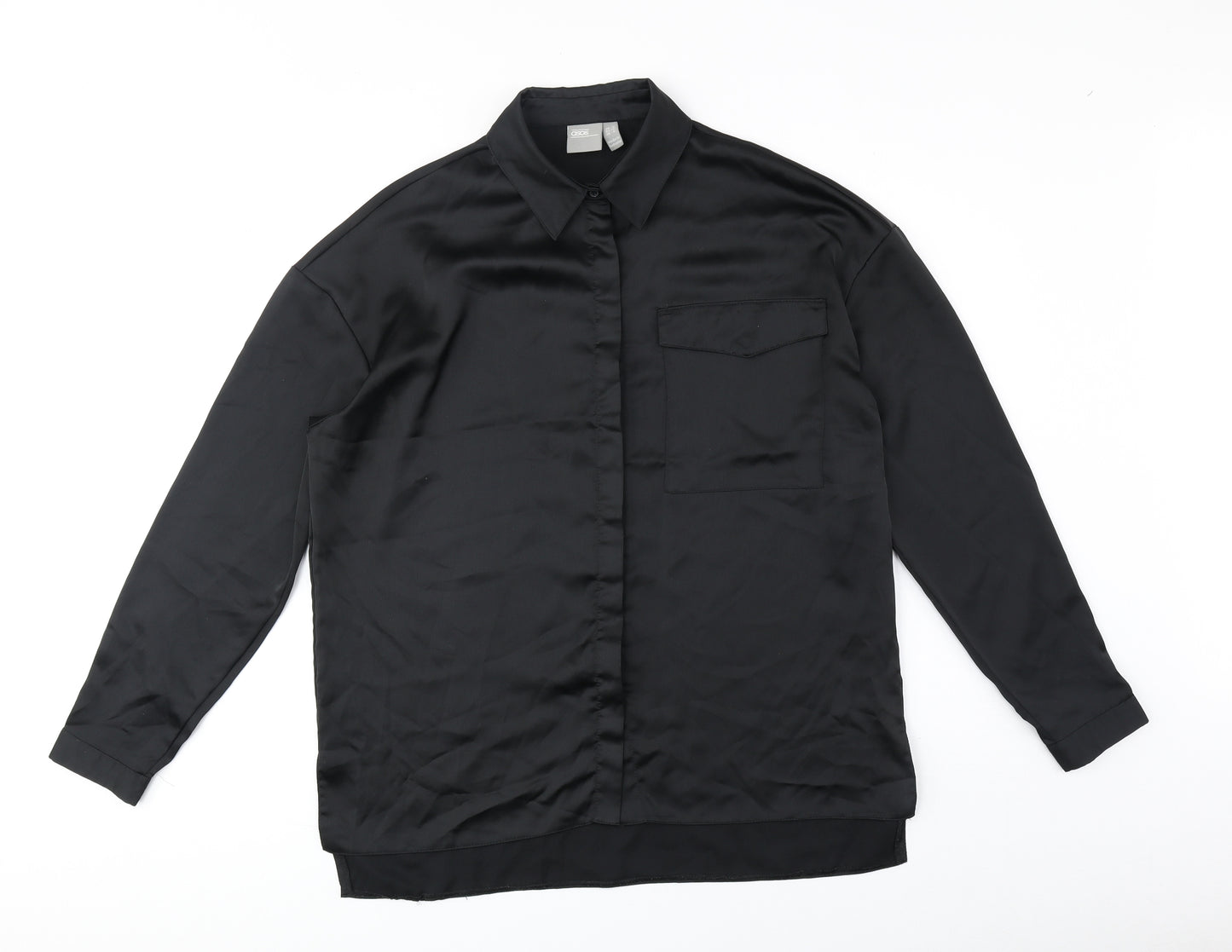 ASOS Womens Black Polyester Basic Button-Up Size 10 Collared