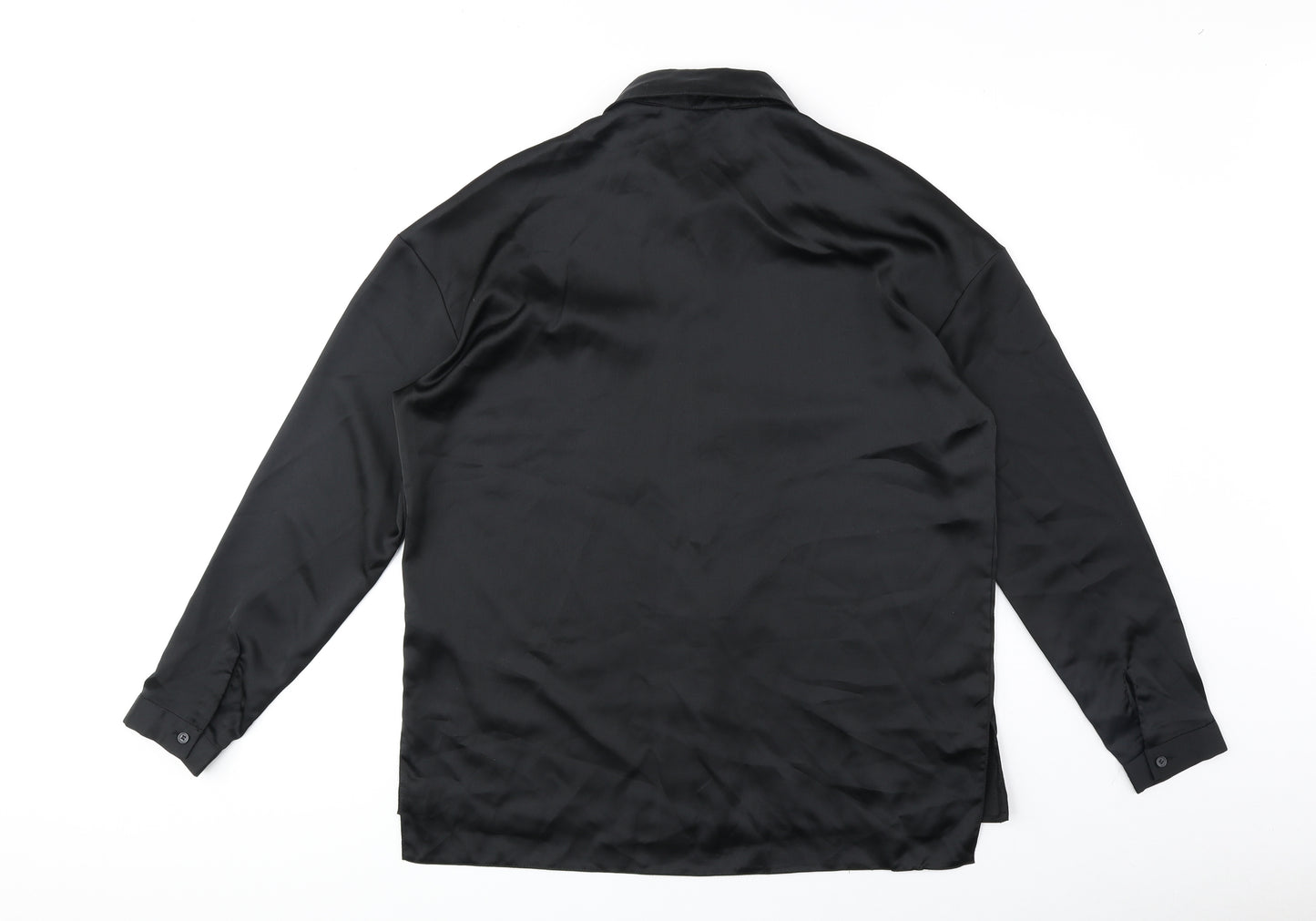 ASOS Womens Black Polyester Basic Button-Up Size 10 Collared