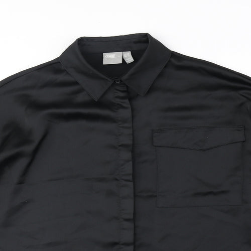 ASOS Womens Black Polyester Basic Button-Up Size 10 Collared