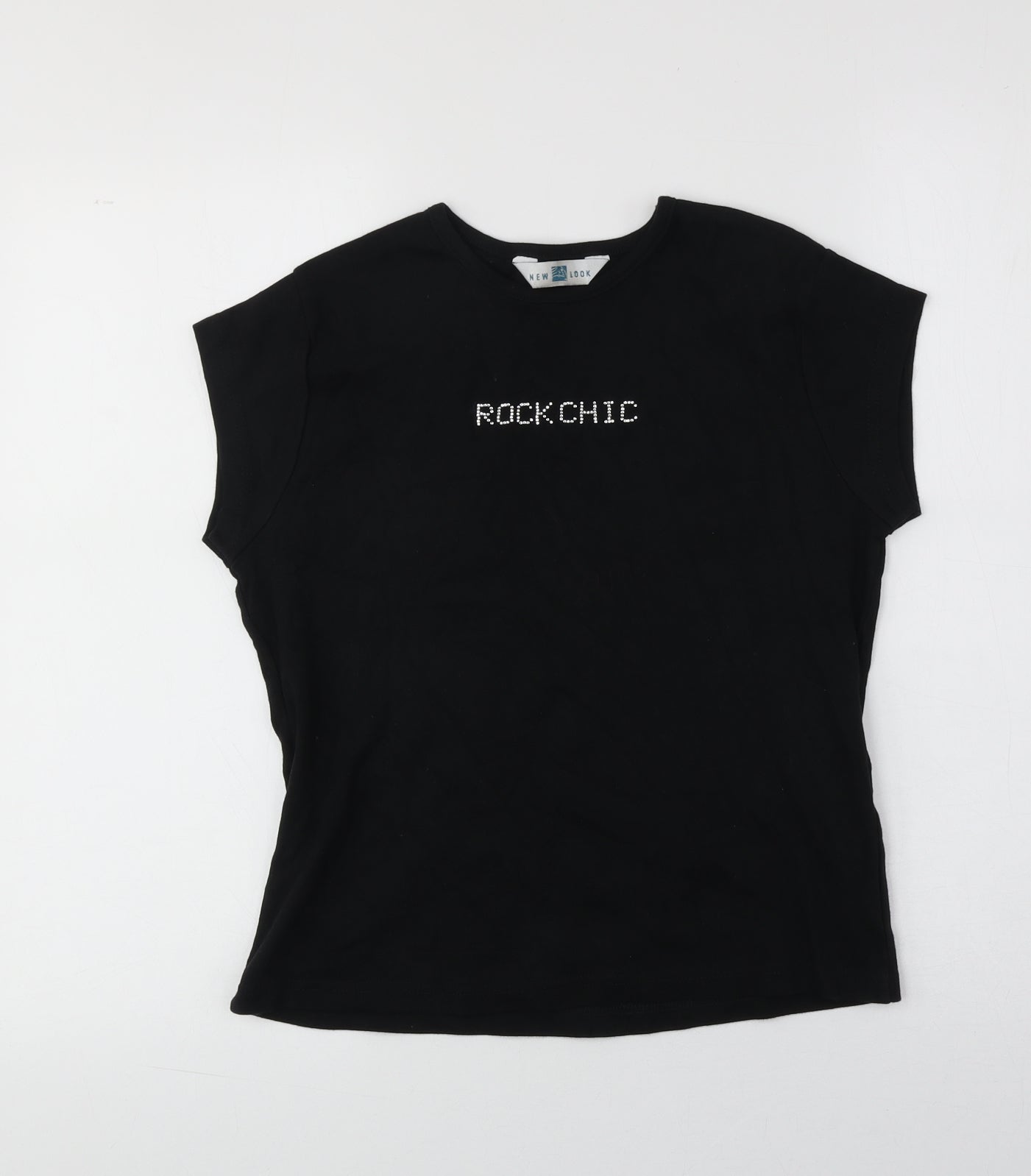 New Look Womens Black 100% Cotton Basic T-Shirt Size 16 Round Neck - Rock Chic